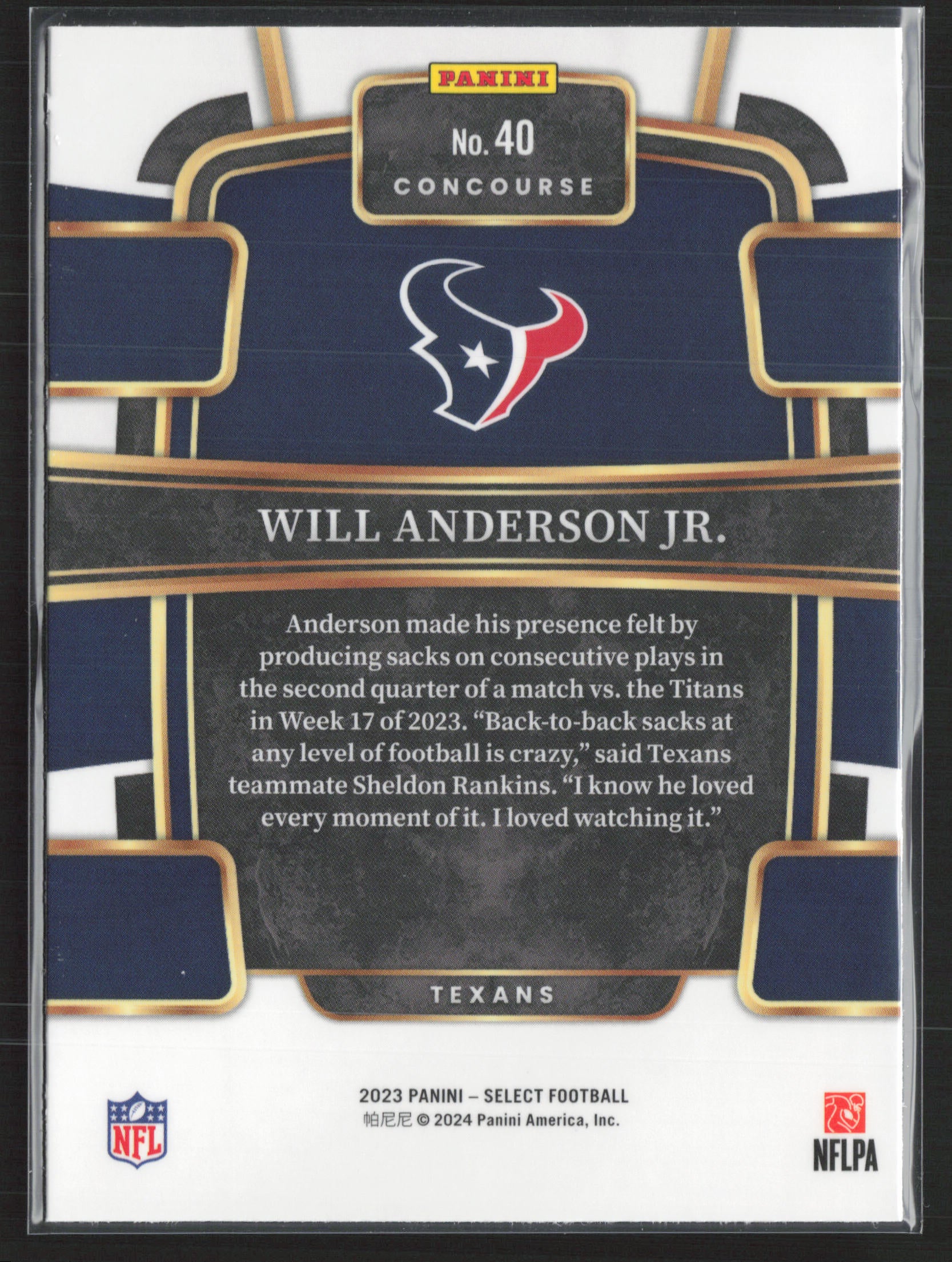 2023 Panini Select #40 Will Anderson Jr.