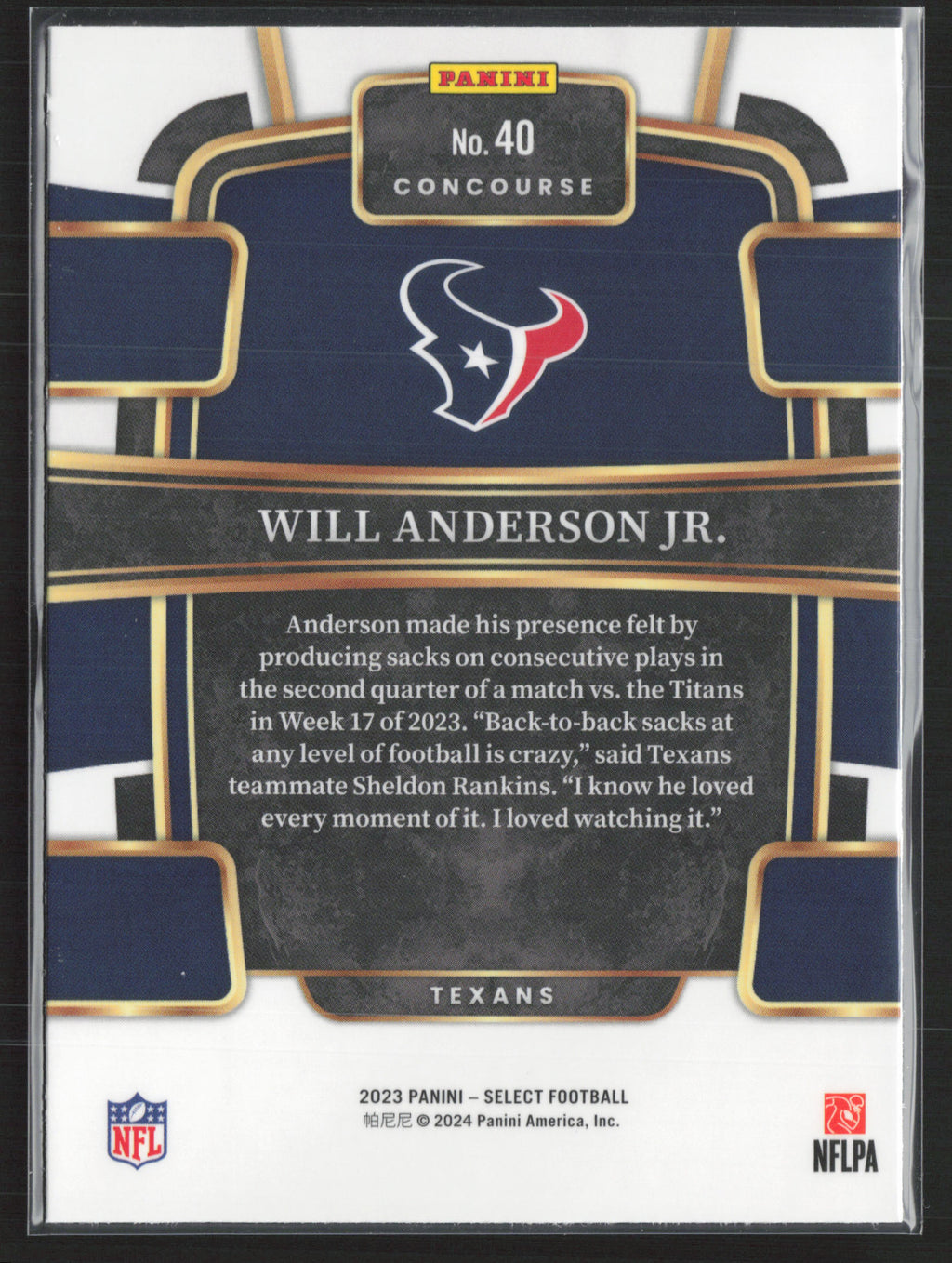 2023 Panini Select #40 Will Anderson Jr.