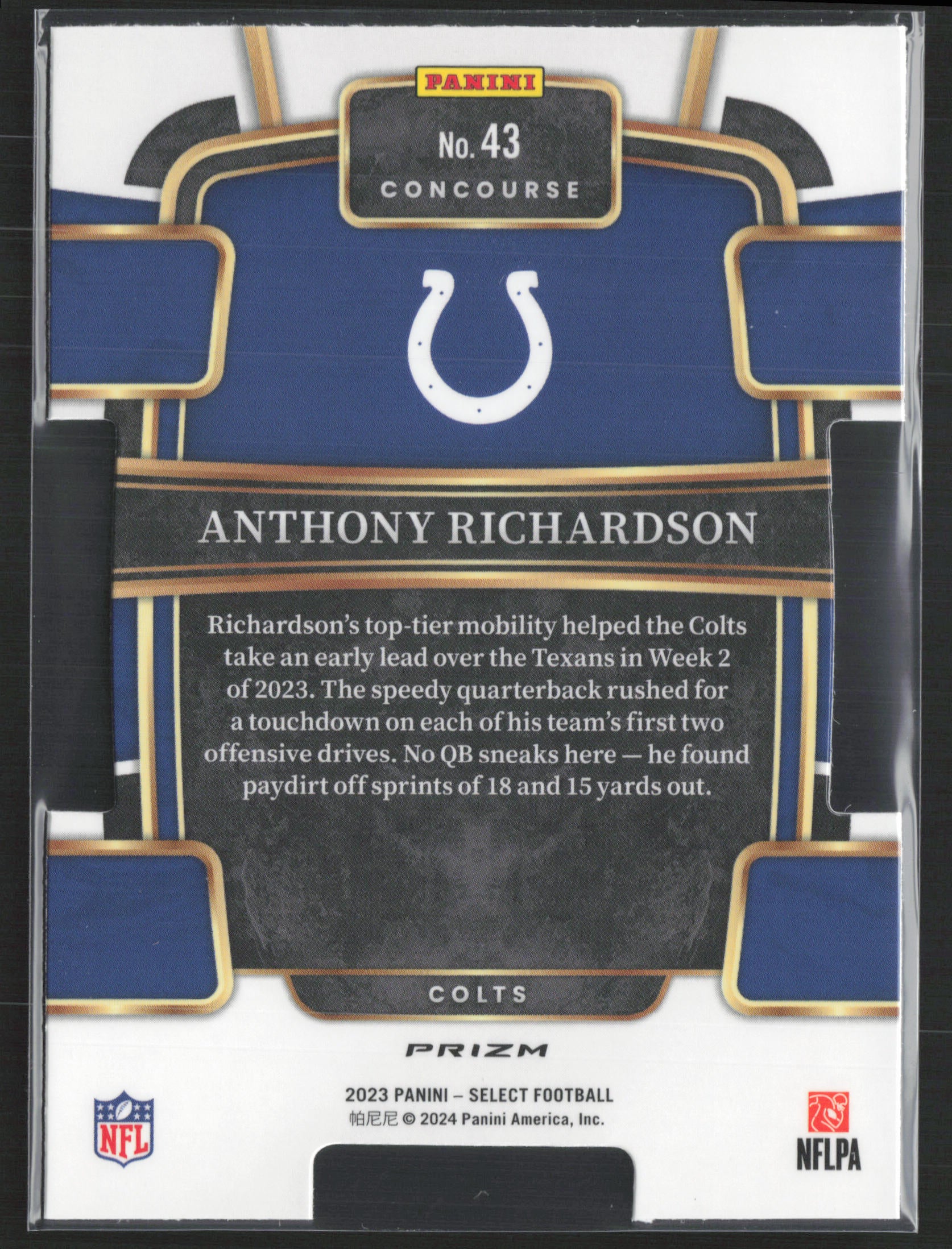 2023 Panini Select #43 Anthony Richardson Red and Blue Prizms Die Cuts