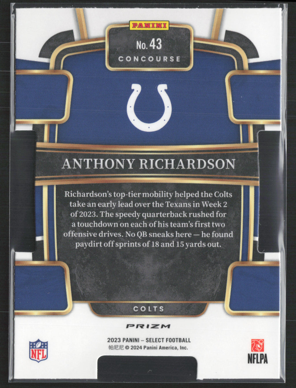 2023 Panini Select #43 Anthony Richardson Red and Blue Prizms Die Cuts