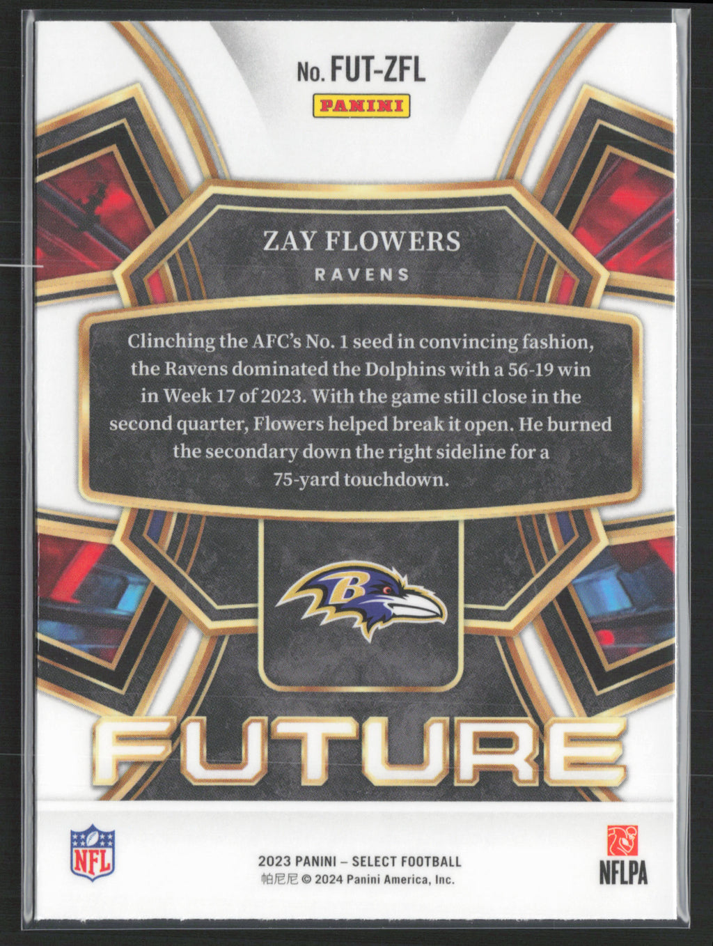 2023 Panini Select #FUT-ZFL Zay Flowers Select Future