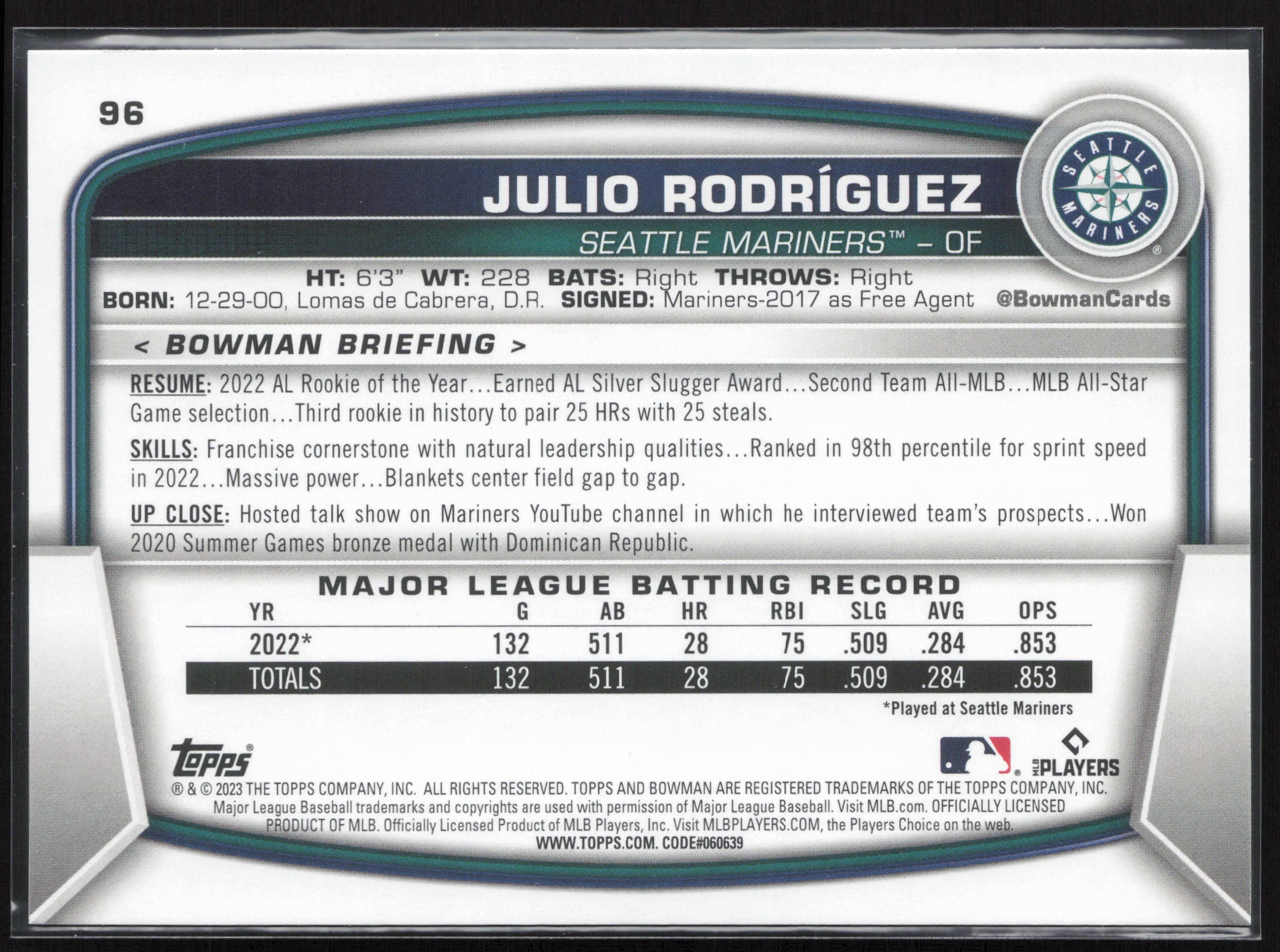 2023 Bowman #96 Julio Rodriguez