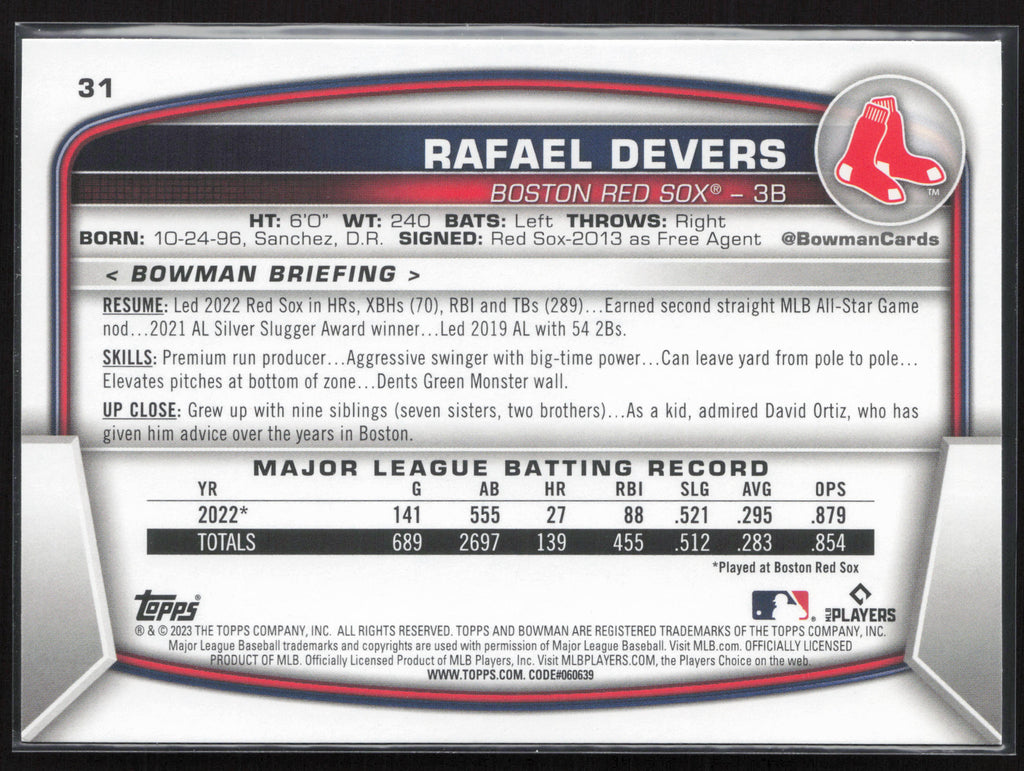 2023 Bowman #31 Rafael Devers