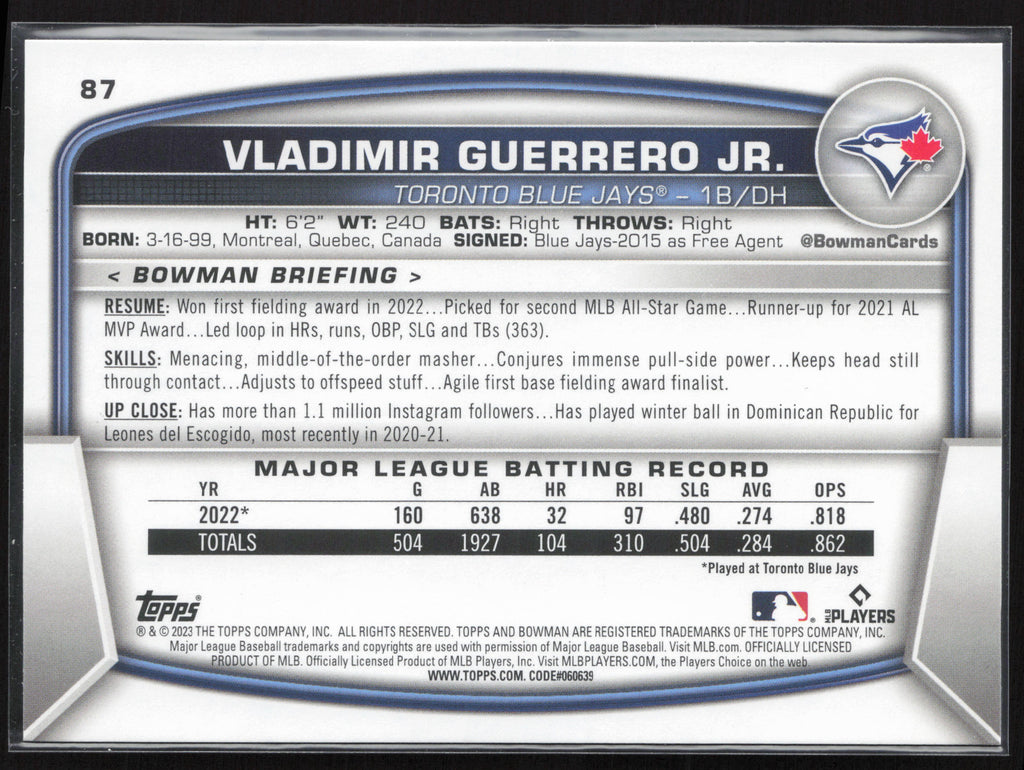 2023 Bowman #87 Vladimir Guerrero Jr.