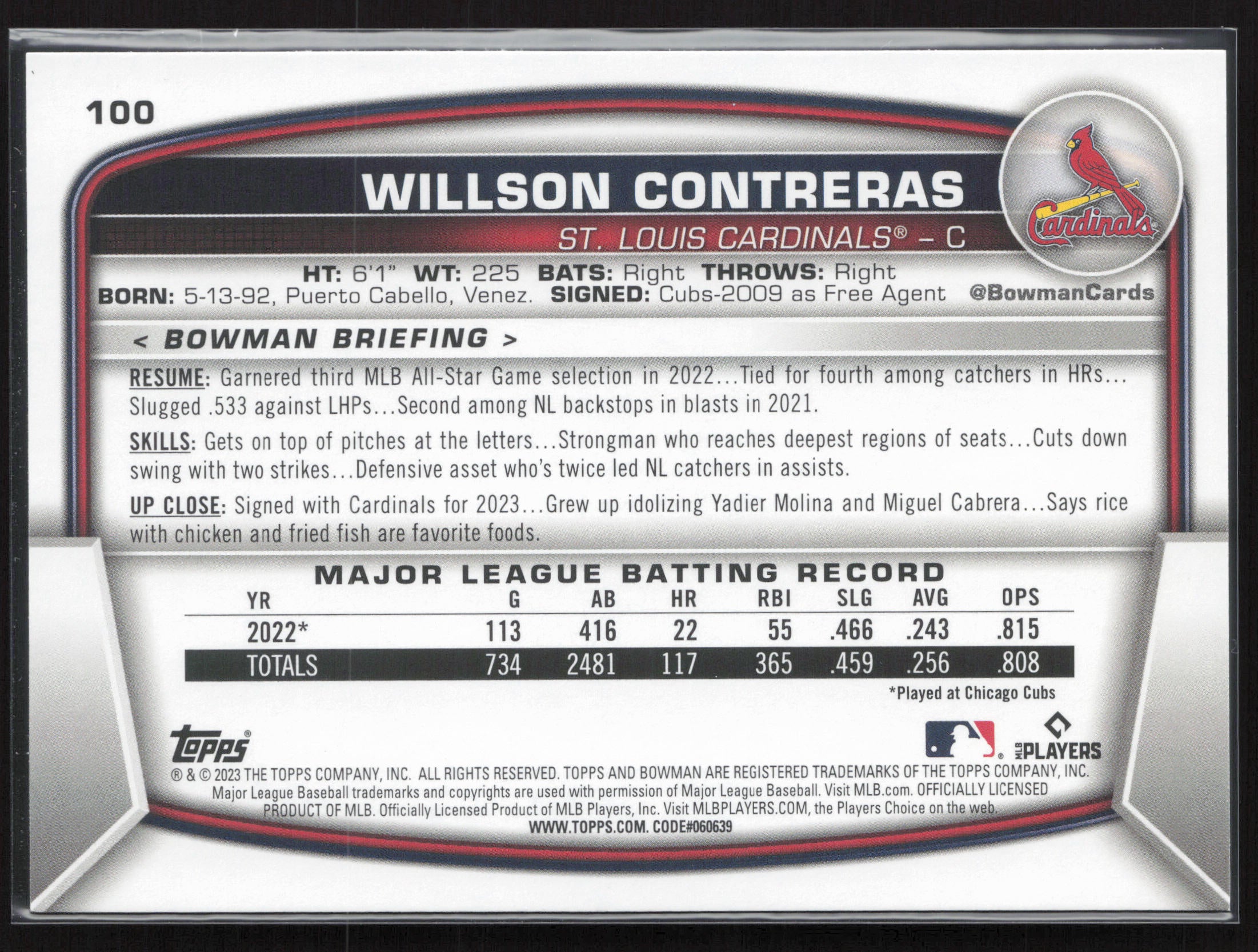 2023 Bowman #100 Willson Contreras