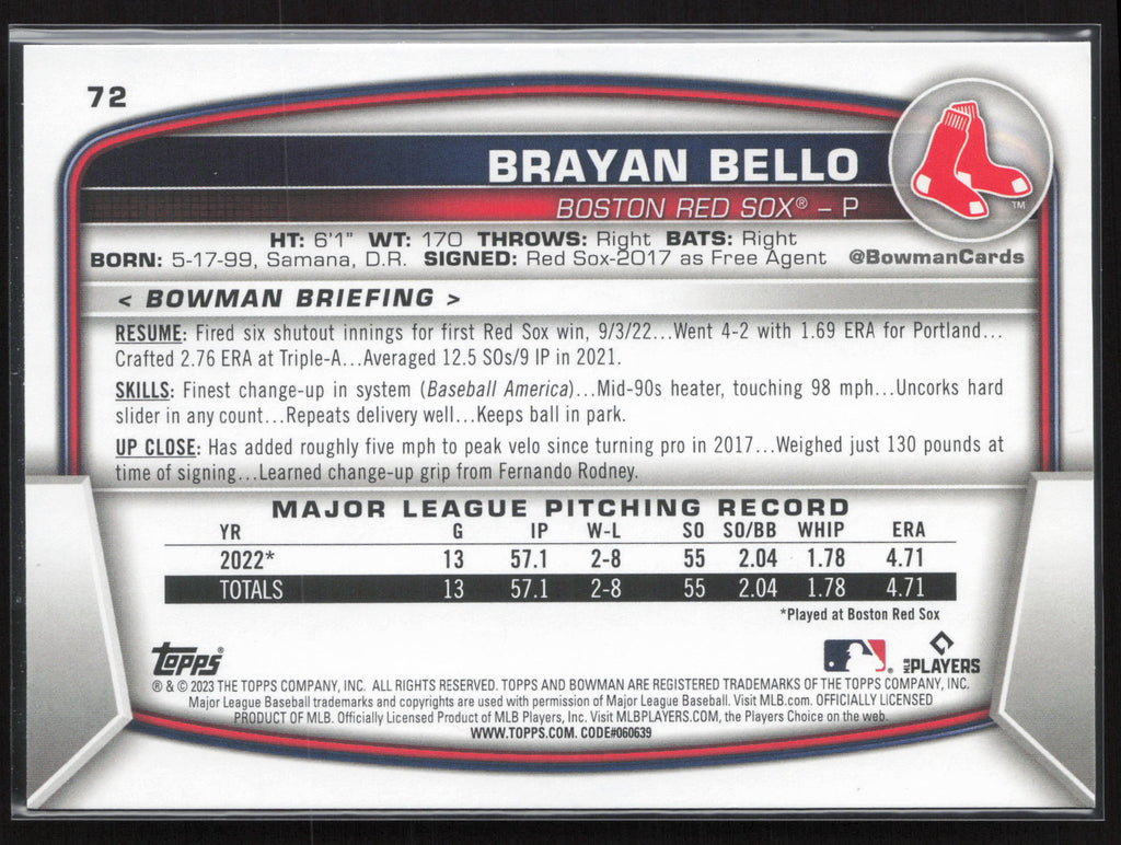 2023 Bowman #72 Brayan Bello