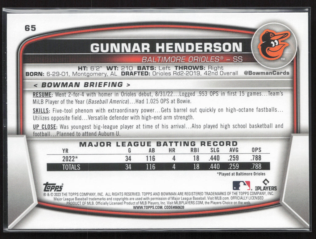 2023 Bowman #65 Gunnar Henderson