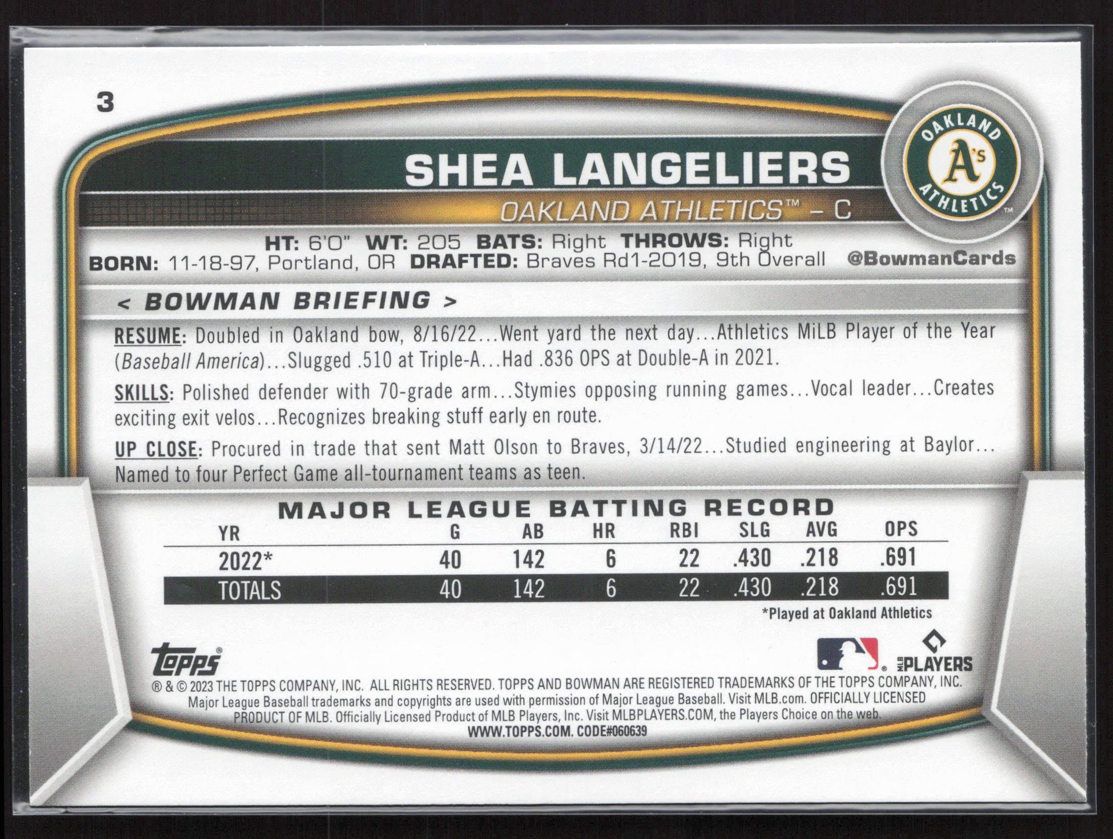 2023 Bowman #3 Shea Langeliers