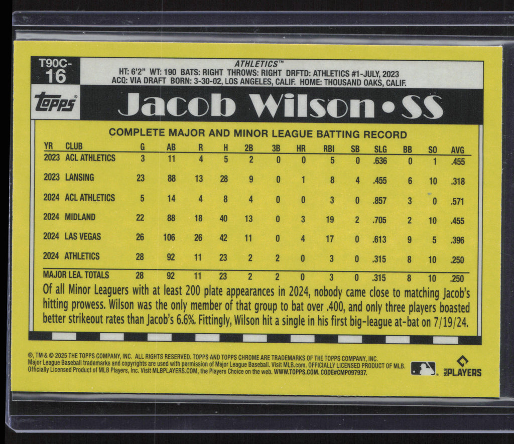 2025 Topps #T90C-16 Jacob Wilson 1990 Topps 35th Anniversary Chrome Mojo