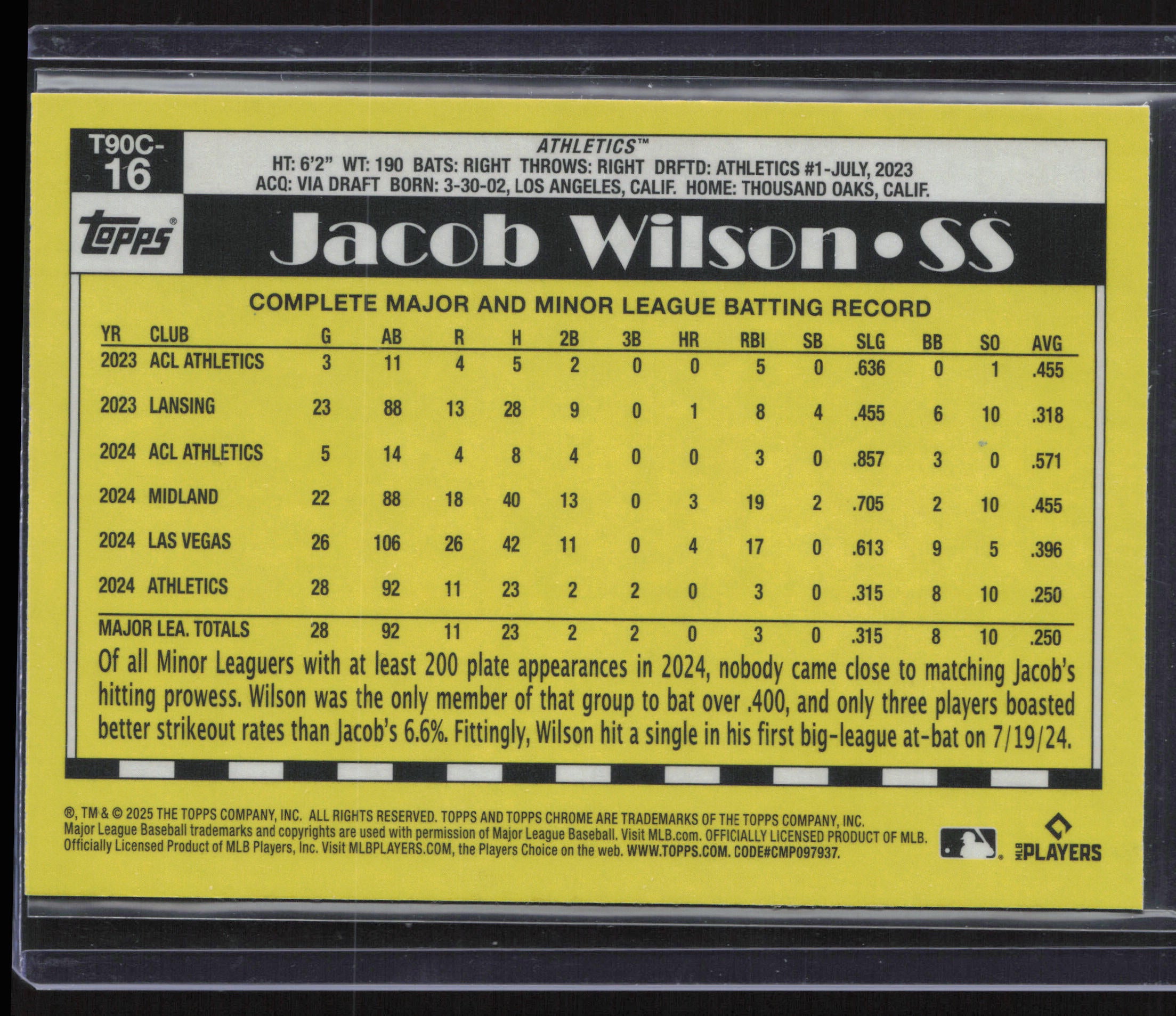 2025 Topps #T90C-16 Jacob Wilson 1990 Topps 35th Anniversary Chrome Mojo