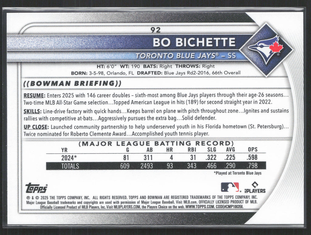 2025 Bowman #92 Bo Bichette