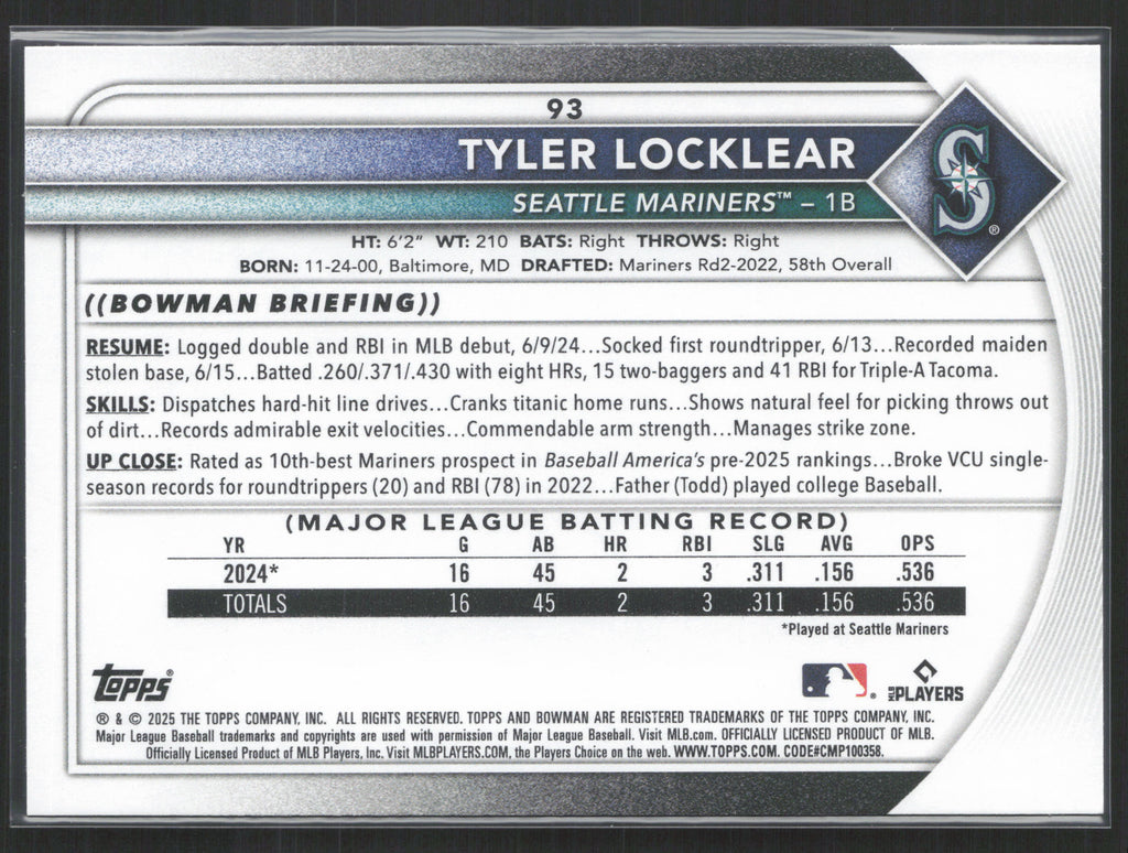 2025 Bowman #93 Tyler Locklear