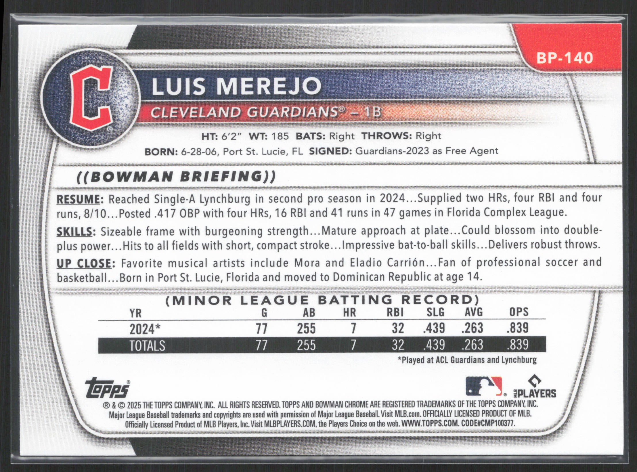 2025 Bowman #BP-140 Luis Merejo Prospects