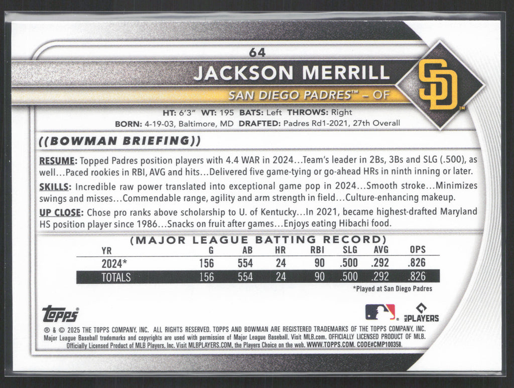 2025 Bowman #64 Jackson Merrill