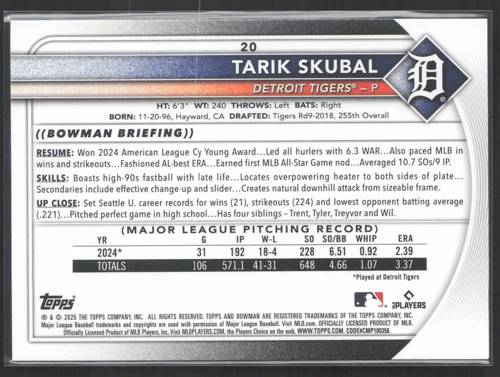 2025 Bowman #20 Tarik Skubal