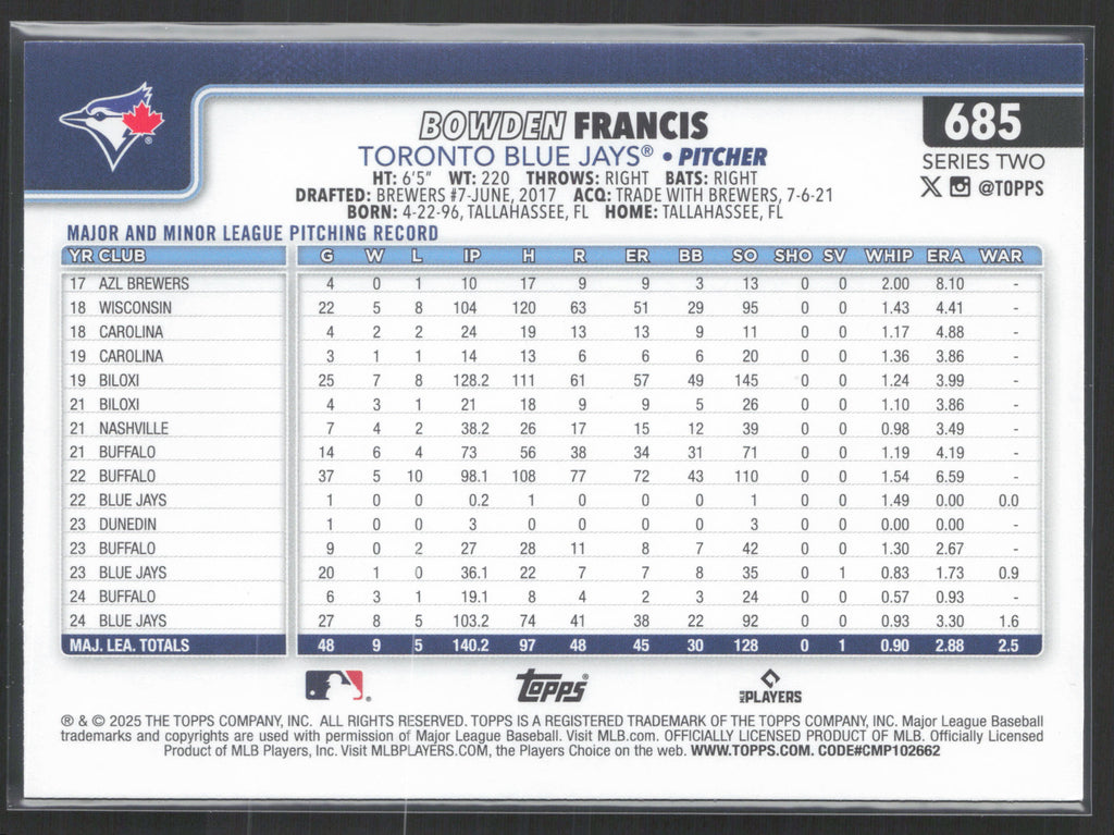 2025 Topps #685 Bowden Francis