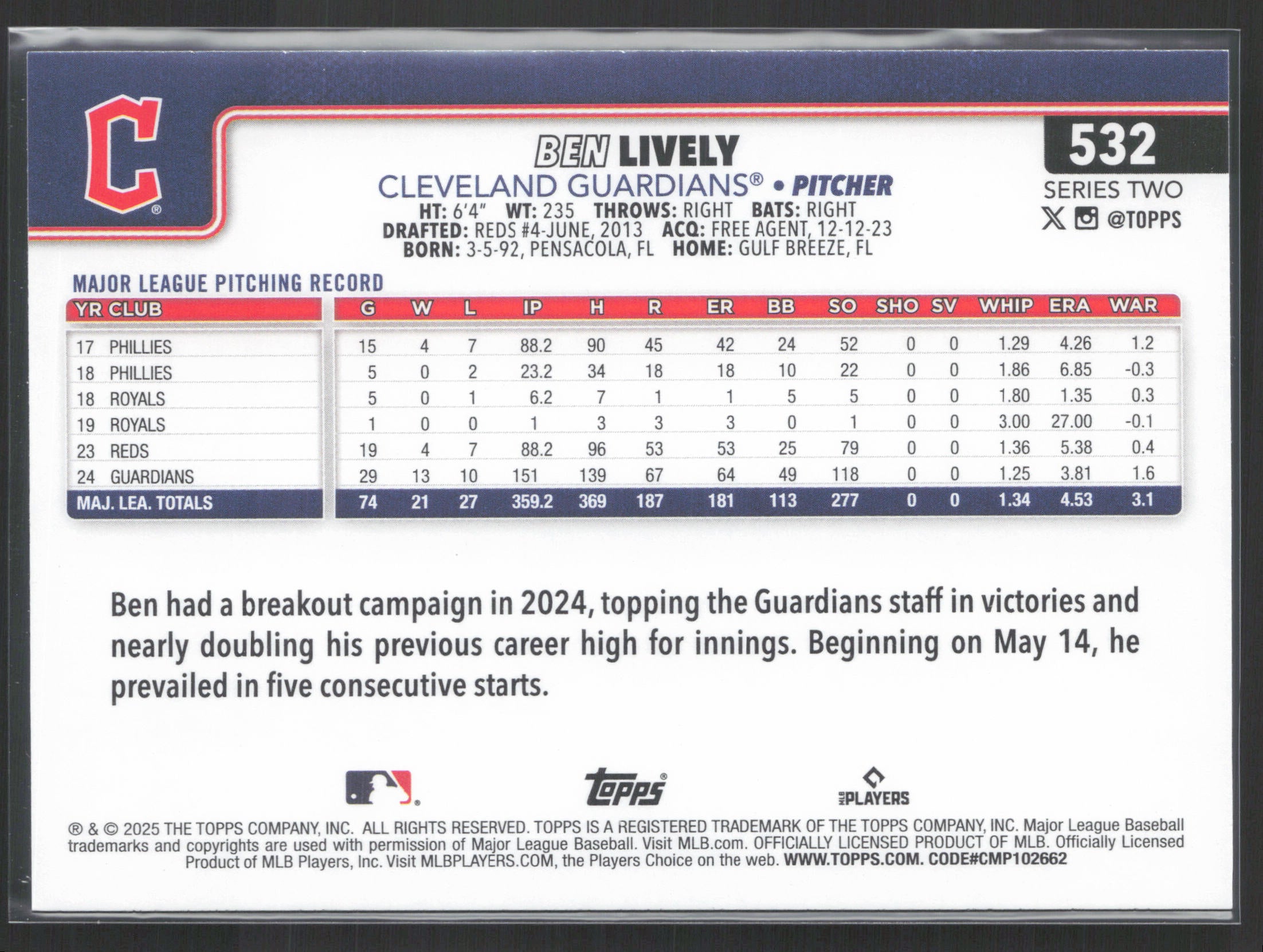 2025 Topps #532 Ben Lively