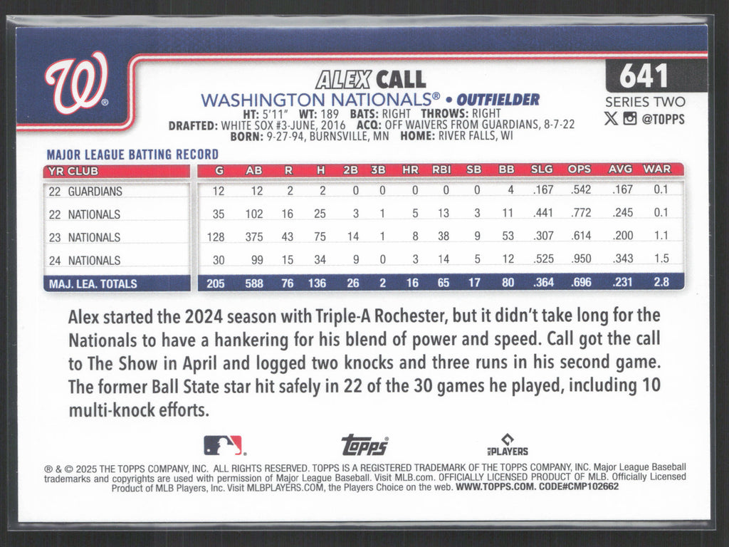 2025 Topps #641 Alex Call