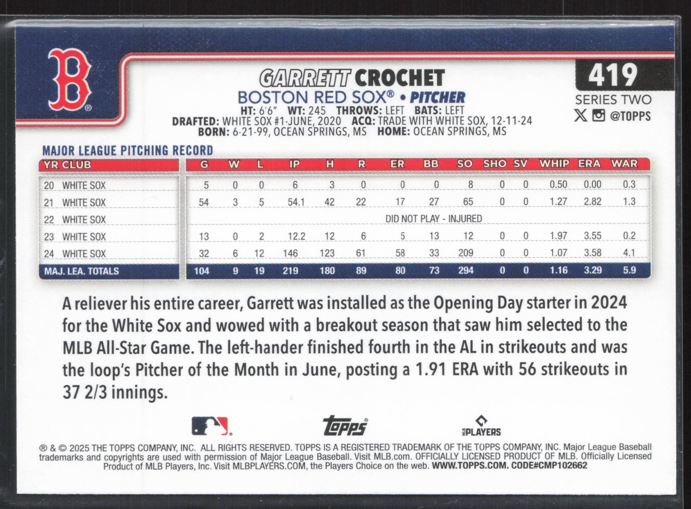 2025 Topps #419 Garrett Crochet