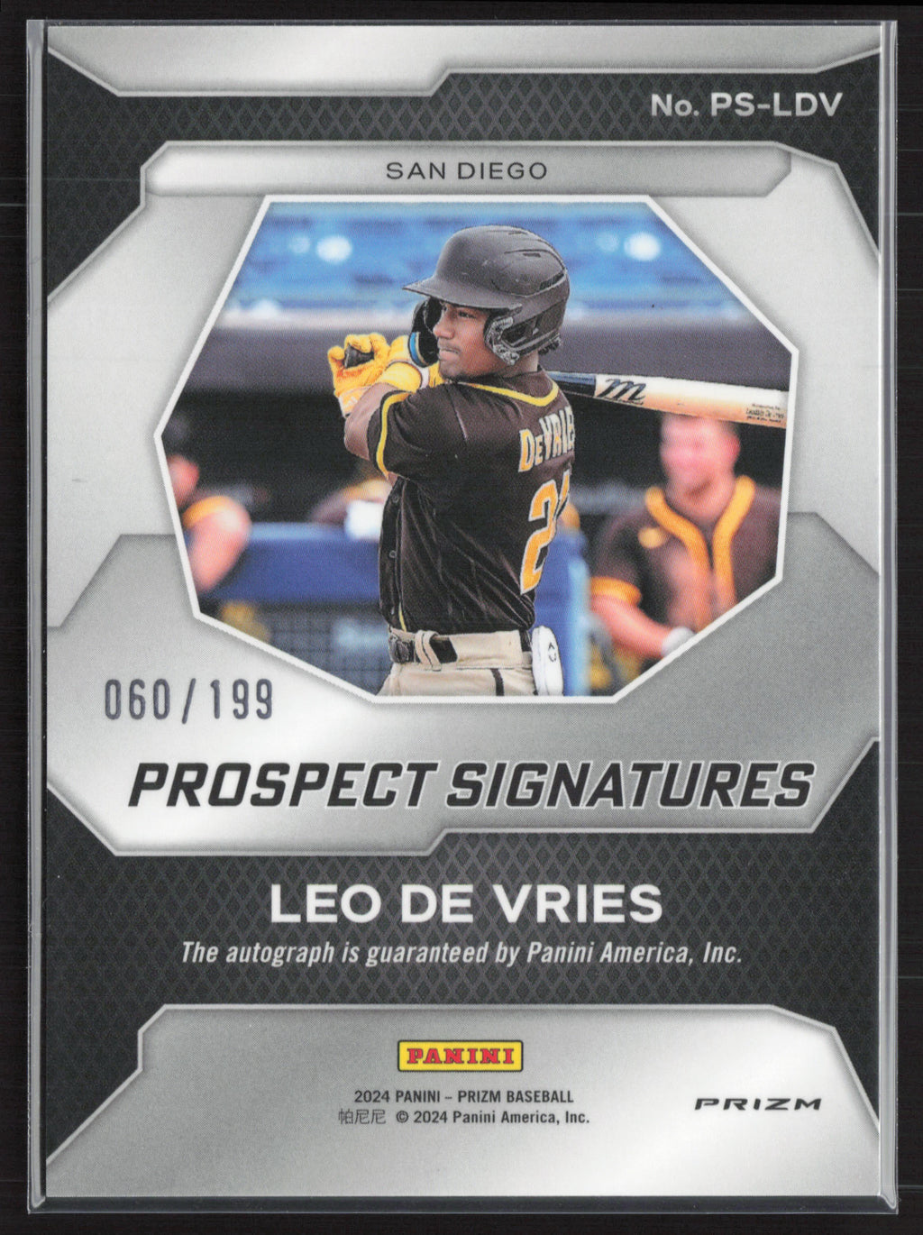 2024 Panini Prizm #PS-LDV Leo De Vries Prospects Signatures Pulsar Prizms #/199