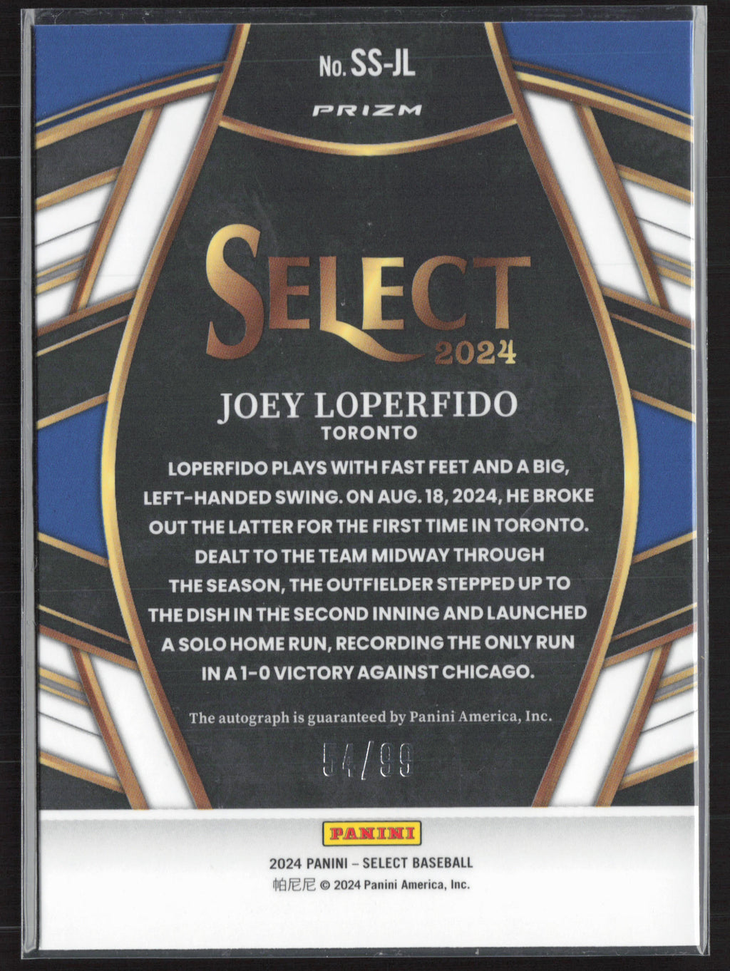 2024 Panini Select #SS-JL Joey Loperfido Signature Selections Red Prizms #/99