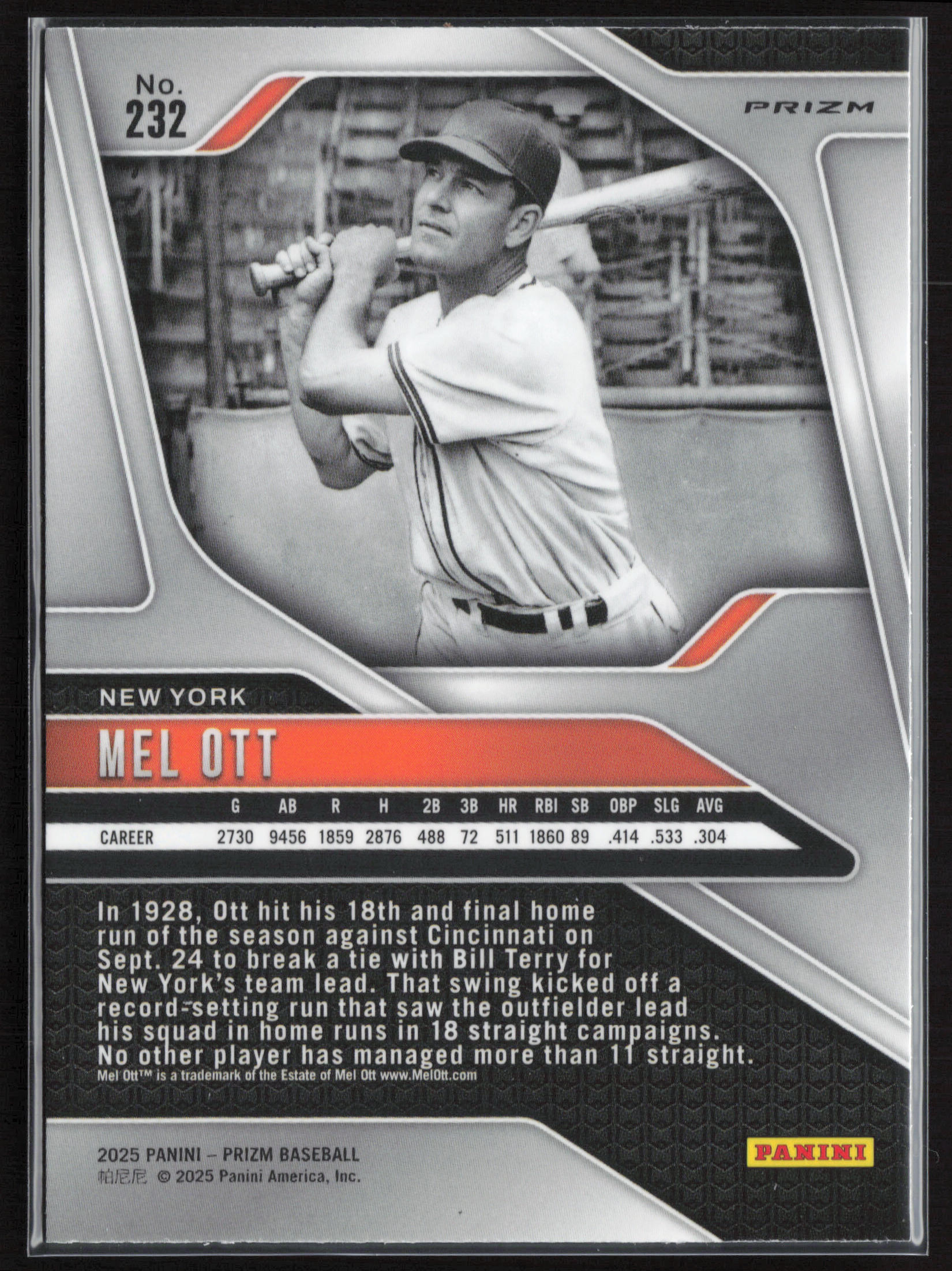 2025 Panini Prizm #232 Mel Ott Green Ice Prizms