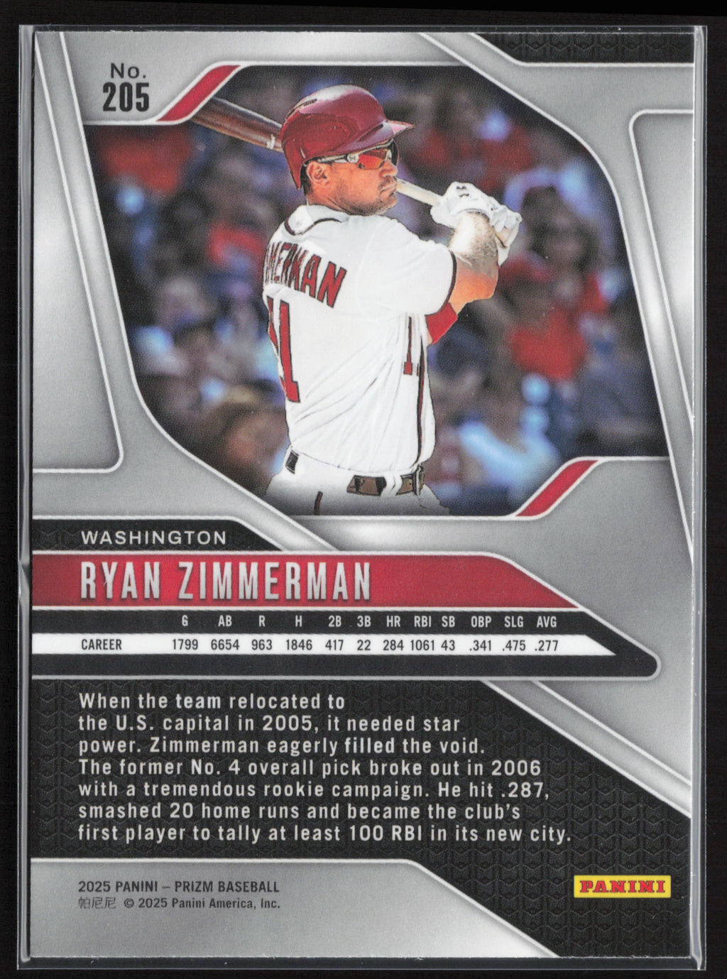 2025 Panini Prizm #205 Ryan Zimmerman
