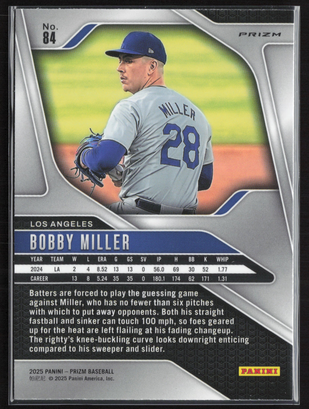 2025 Panini Prizm #84 Bobby Miller Blue Ice Prizms