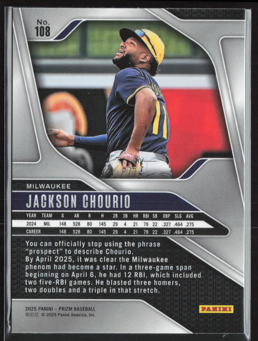2025 Panini Prizm #108 Jackson Chourio