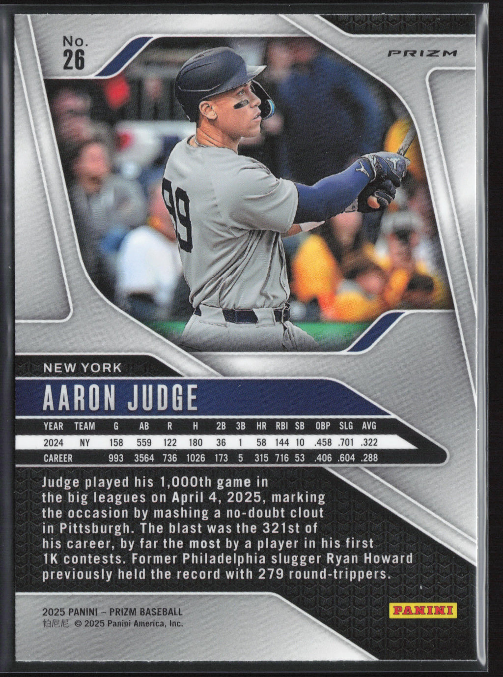 2025 Panini Prizm #26 Aaron Judge Silver Prizms