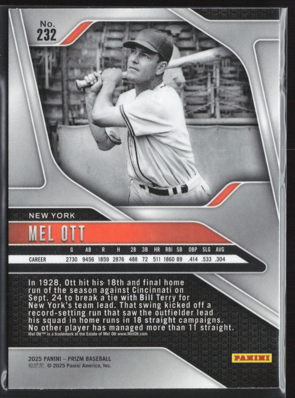 2025 Panini Prizm #232 Mel Ott