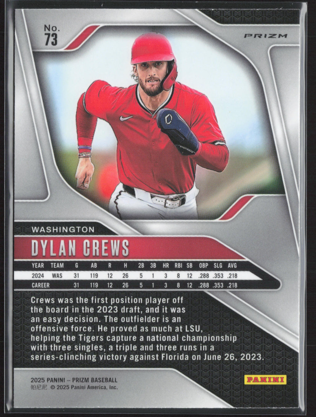 2025 Panini Prizm #73 Dylan Crews Green Ice Prizms