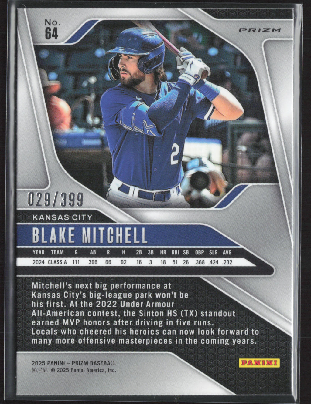 2025 Panini Prizm #64 Blake Mitchell Orange Pulsar Prizms #/399