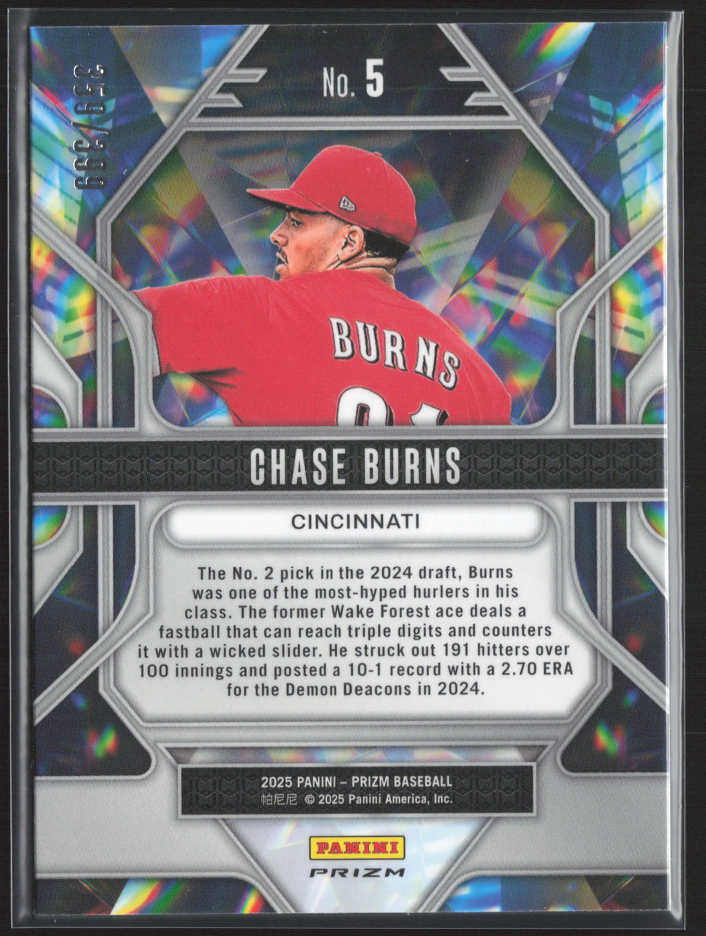2025 Panini Prizm #5 Chase Burns Prizmatic Orange Prizms #/399