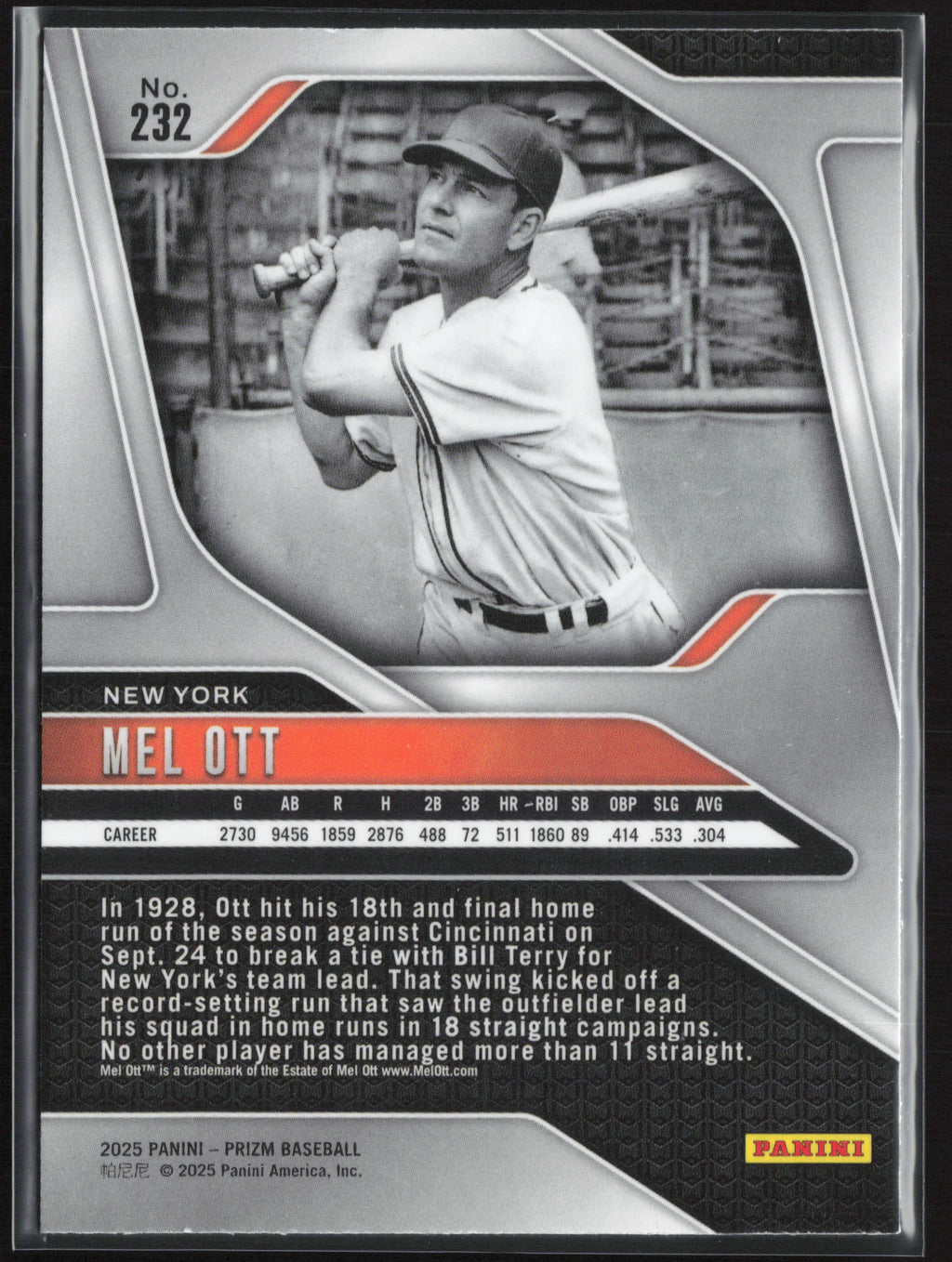 2025 Panini Prizm #232 Mel Ott