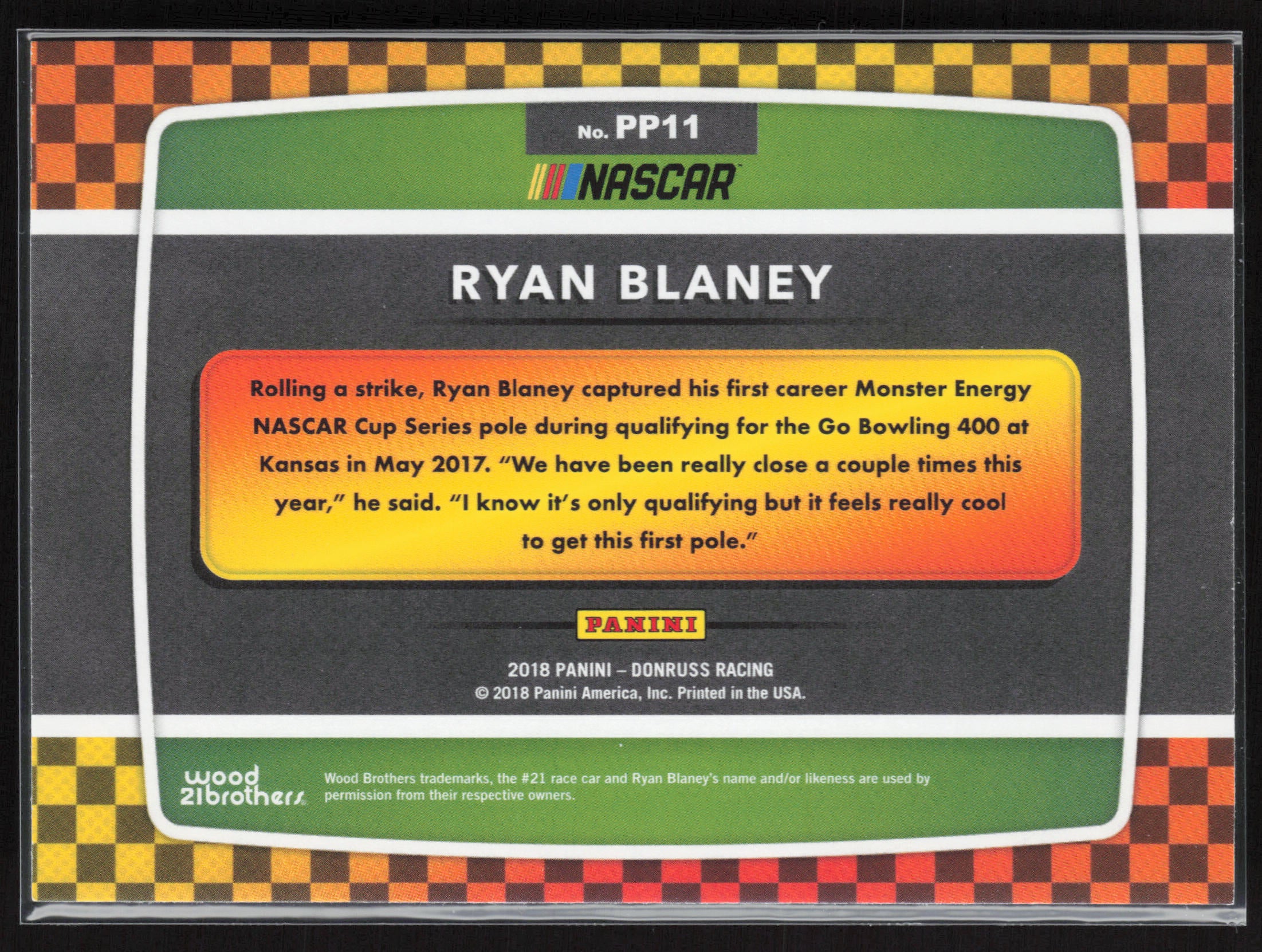 2018 Donruss #PP11 Ryan Blaney Pole Position