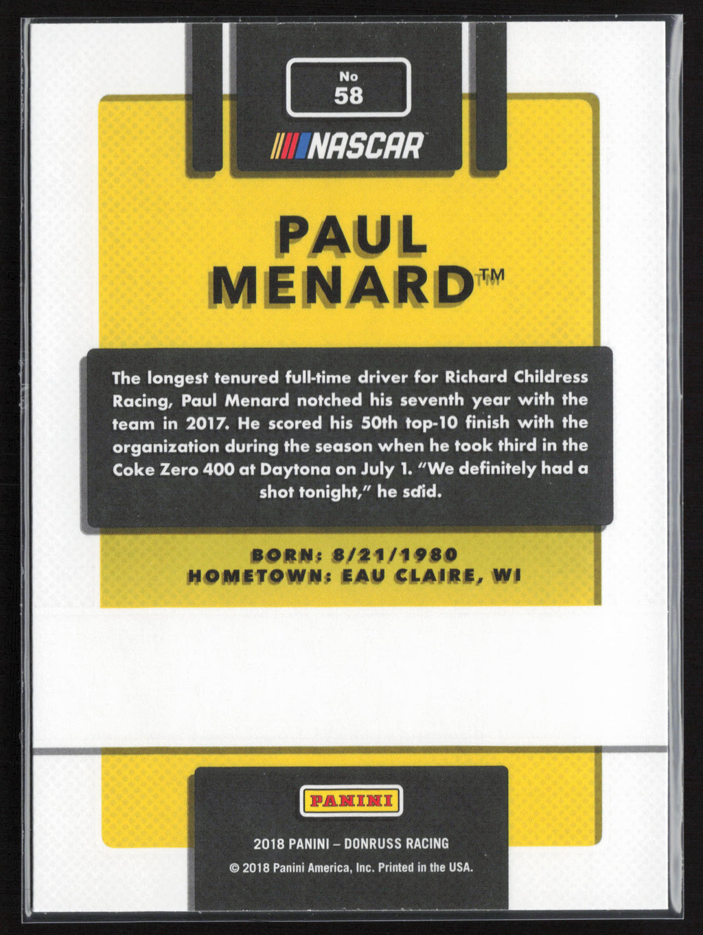 2018 Donruss #58 Paul Menard