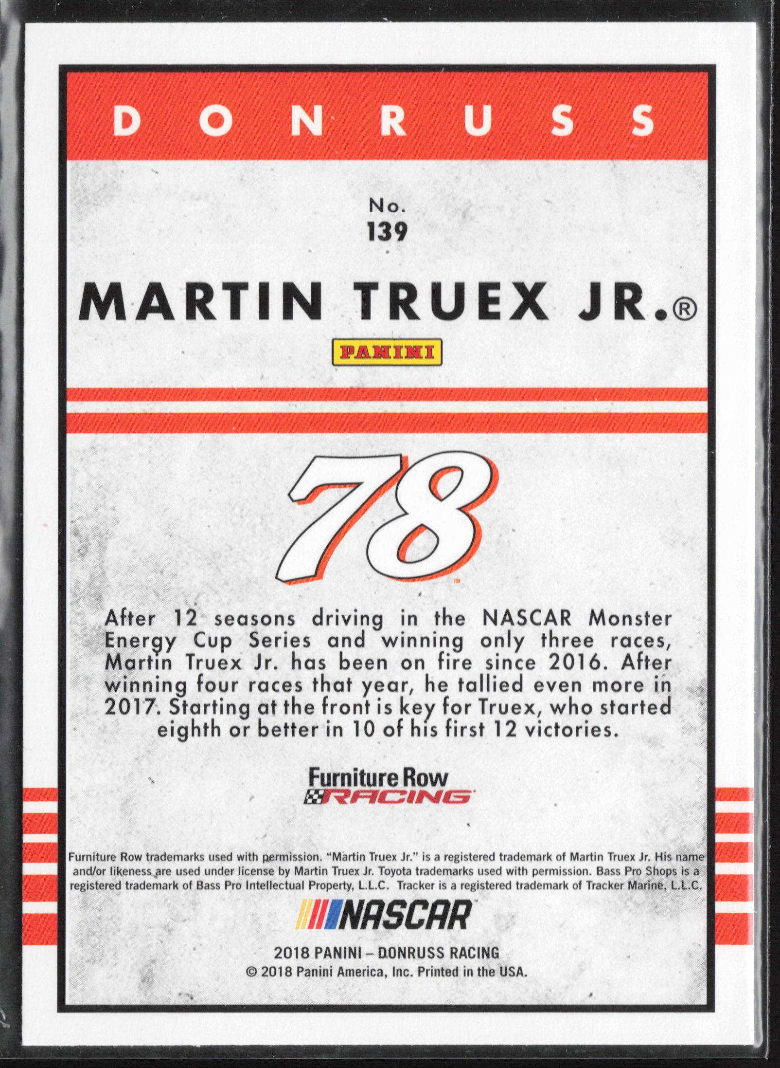 2018 Donruss #139 Martin Truex Jr.