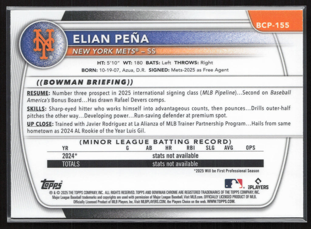 2025 Bowman Chrome #BCP-155 Elian Peña Prospects Mojo