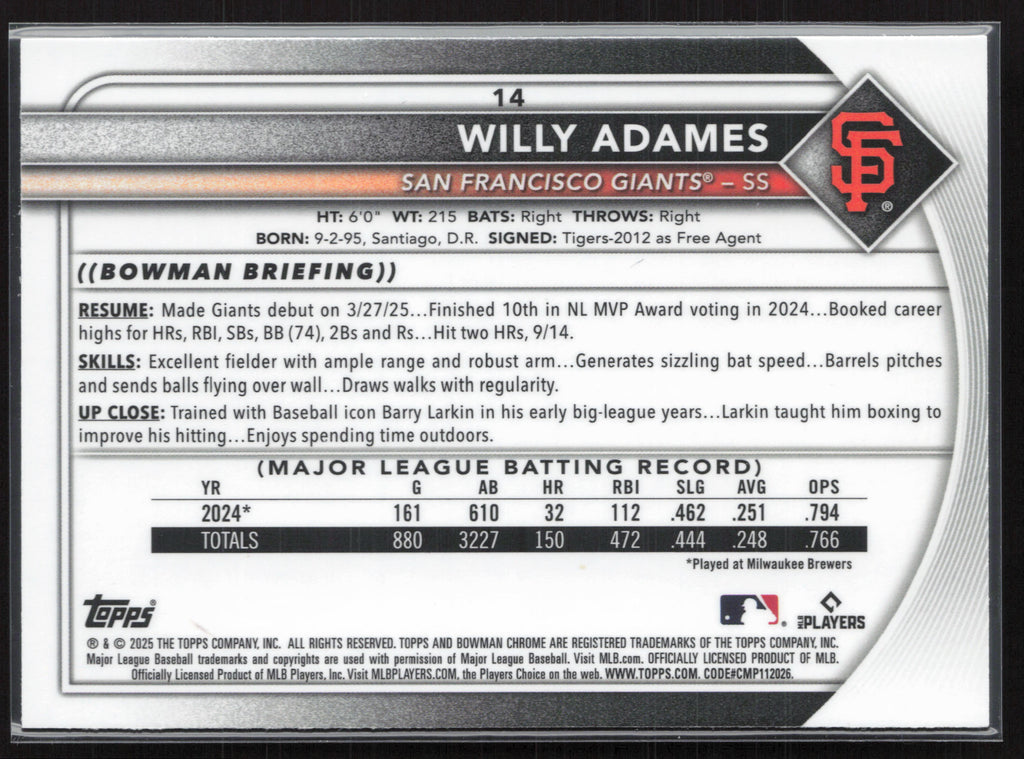 2025 Bowman Chrome #14 Willy Adames