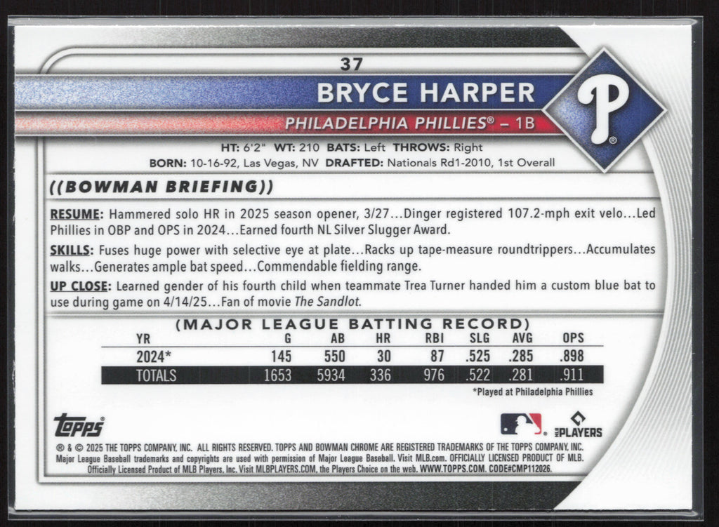 2025 Bowman Chrome #37 Bryce Harper