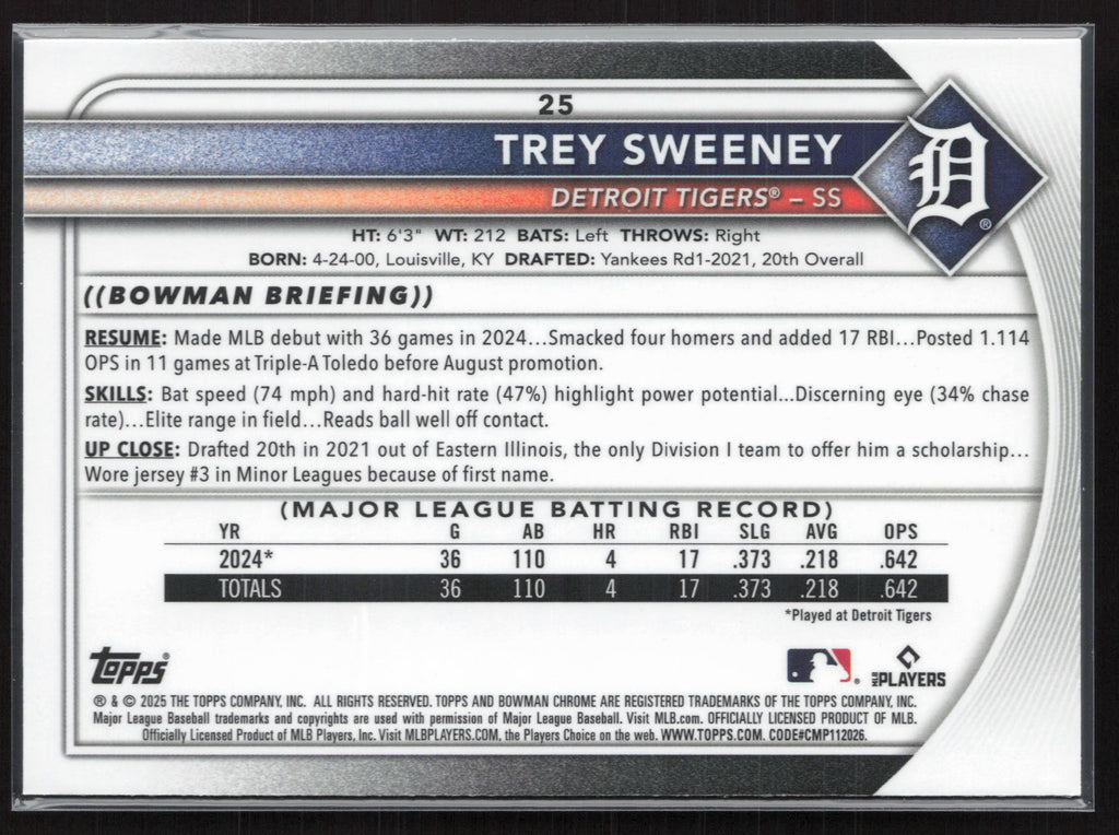 2025 Bowman Chrome #25 Trey Sweeney