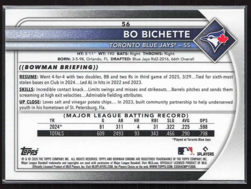 2025 Bowman Chrome #56 Bo Bichette