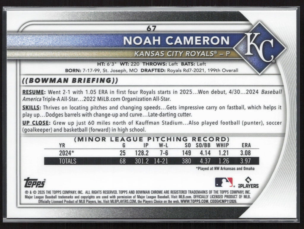 2025 Bowman Chrome #67 Noah Cameron
