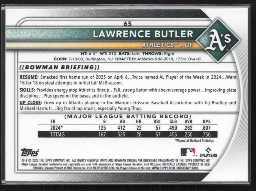 2025 Bowman Chrome #65 Lawrence Butler