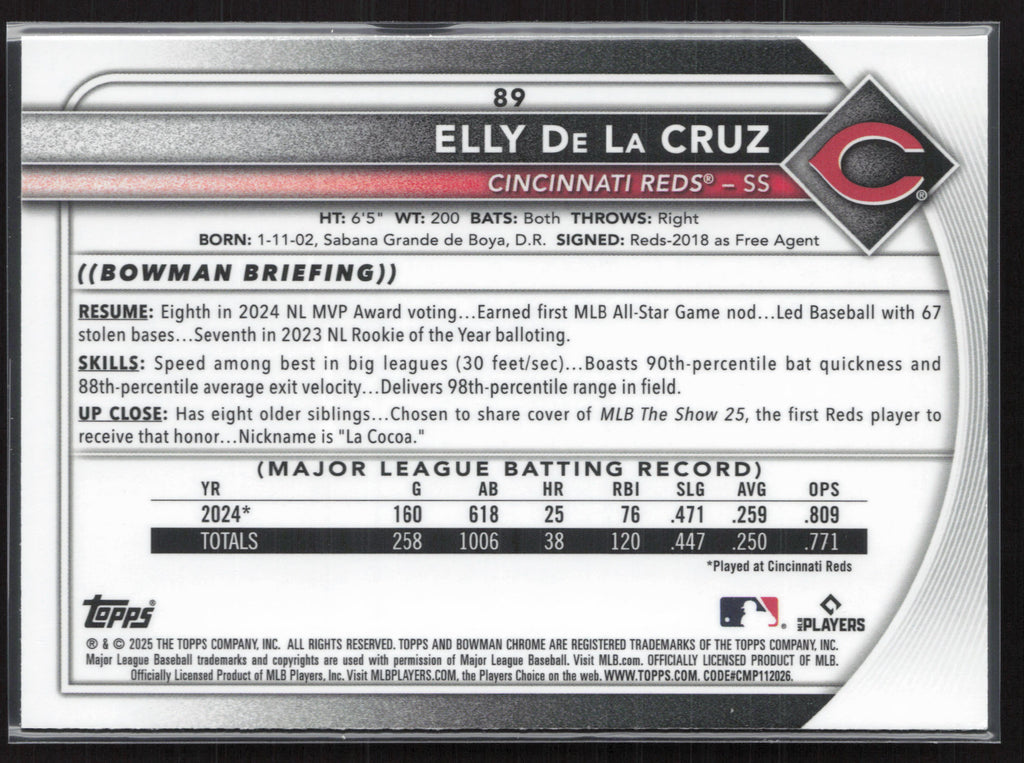 2025 Bowman Chrome #89 Elly De La Cruz