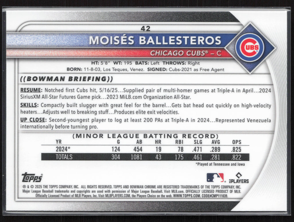 2025 Bowman Chrome #42 Moisés Ballesteros Mojo Refractors