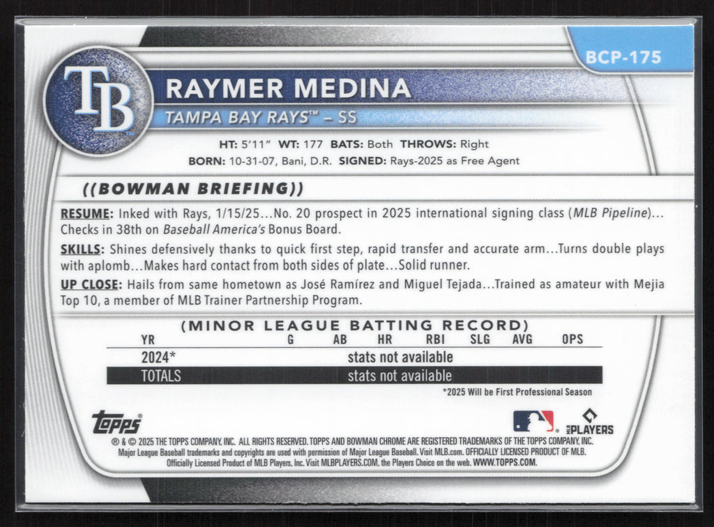 2025 Bowman Chrome #BCP-175 Raymer Medina Prospects Mojo