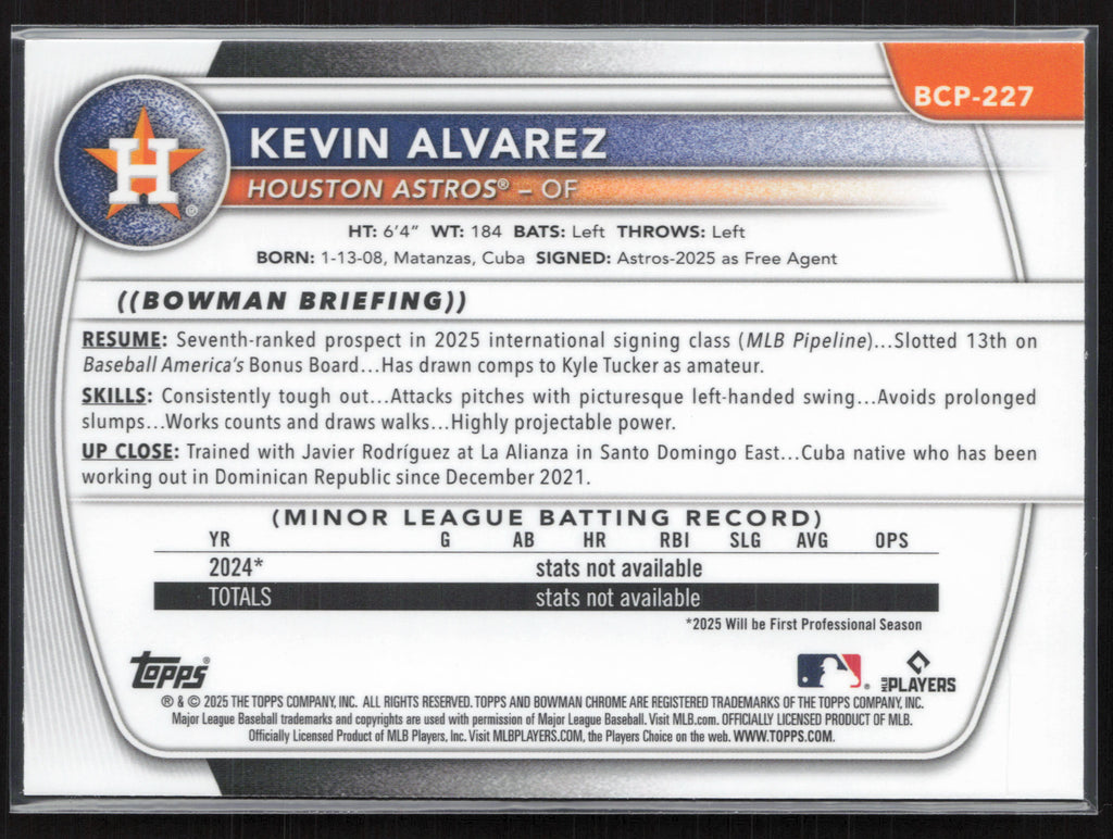2025 Bowman Chrome #BCP-227 Kevin Alvarez Prospects Mojo
