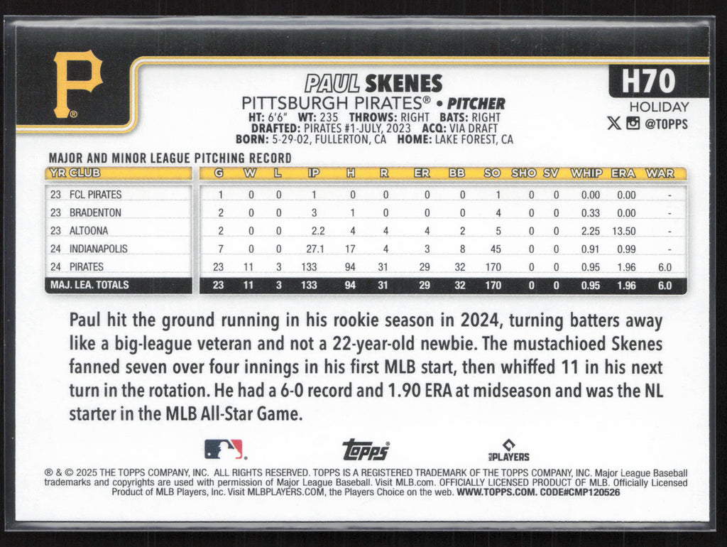 2025 Topps Holiday #H70 Paul Skenes